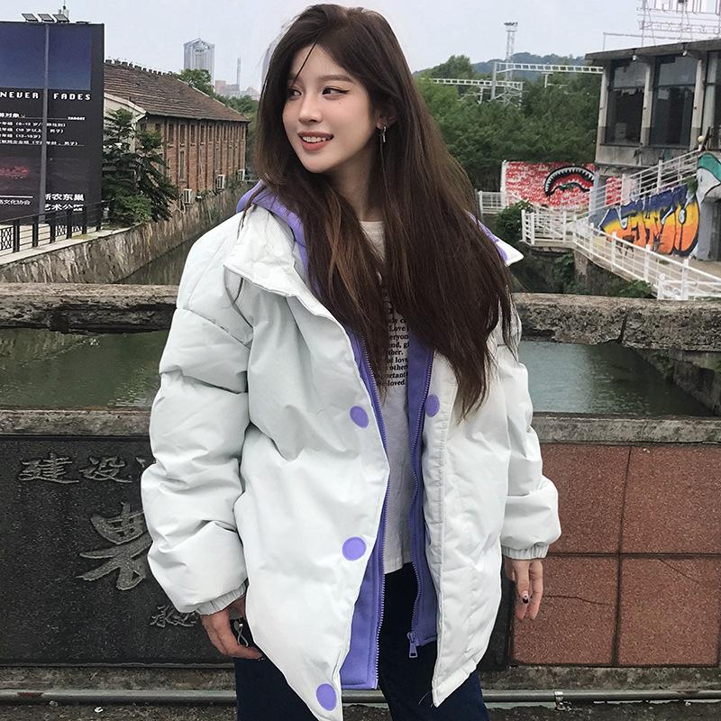 Fake two-piece down cotton-padded jacket, new women's thickened short winter ins loose cotton-padded jacket, cotton-padded jacket.