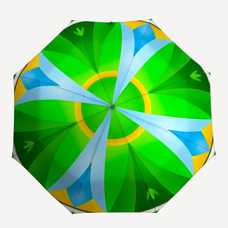 1PC Green Leaf Pattern Automatic Open/close Umbrella with 8-Rib Structure for Women/Men, All-Season Use - Travel Essential, Stylish Accessory, Highqua