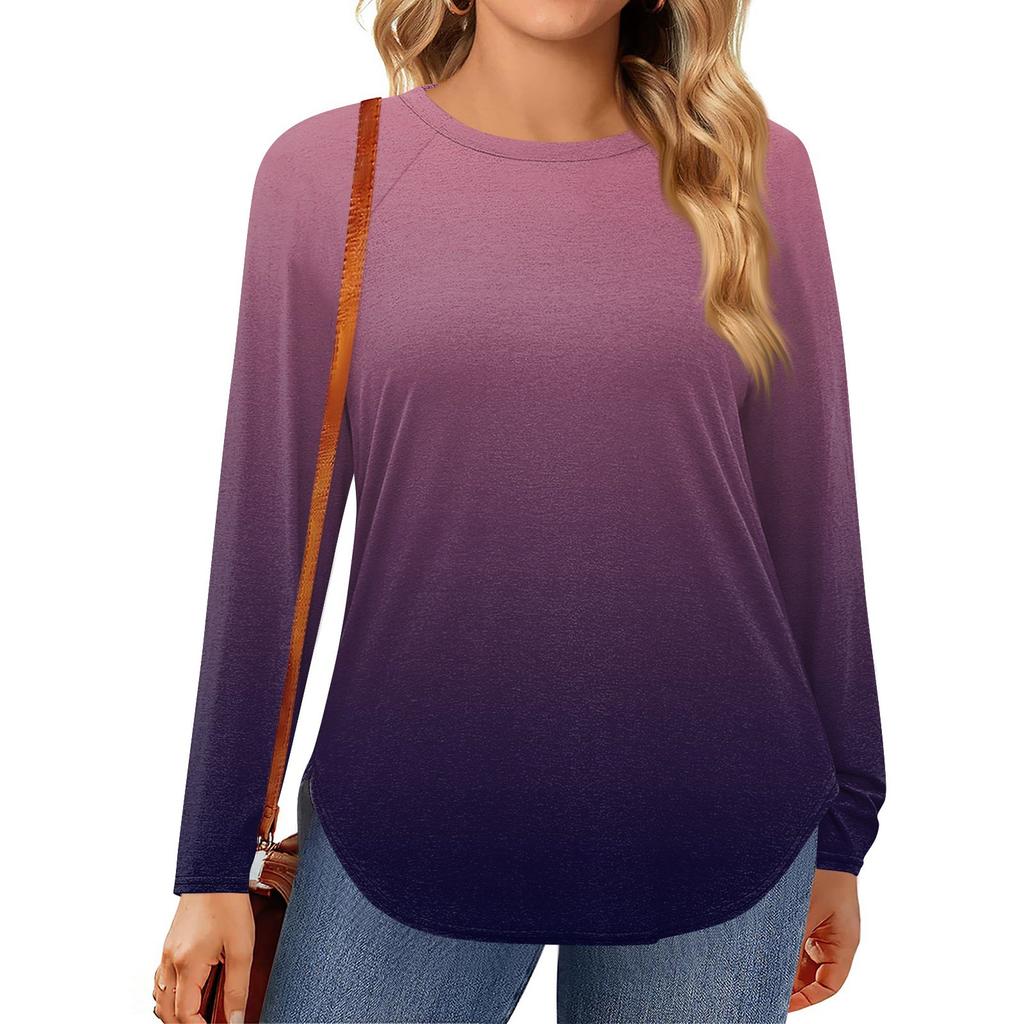Womens Plus Size Tops Long Sleeve Shirts Round Neck Flowy Tunic Casual Loose Blouse L-5X