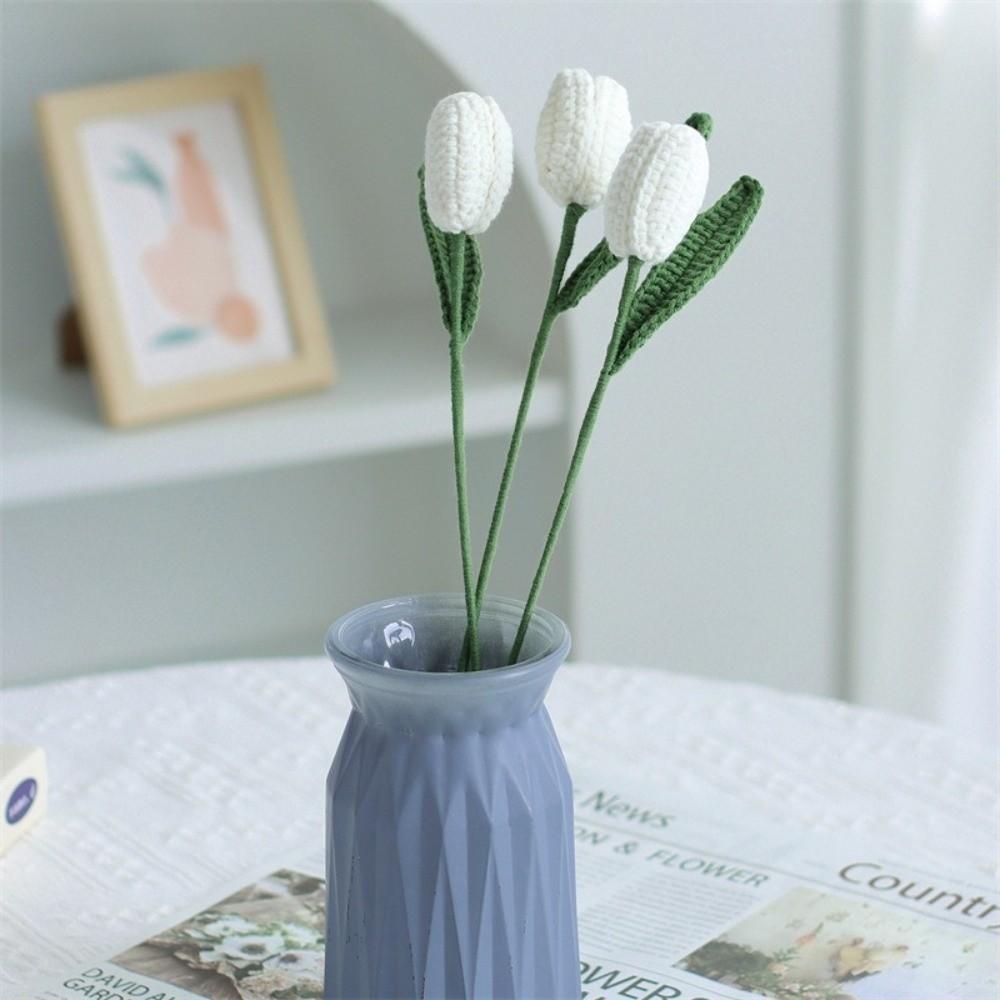 Creative Finished Knitted Tulips Flower Crochet Flowers Fake Flower Plants  Desktop Ornament