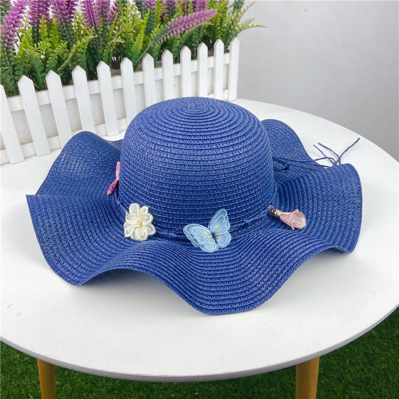New lotus edge straw hat lace bow sun hat hot hat in beach scenic spot sun protection hat