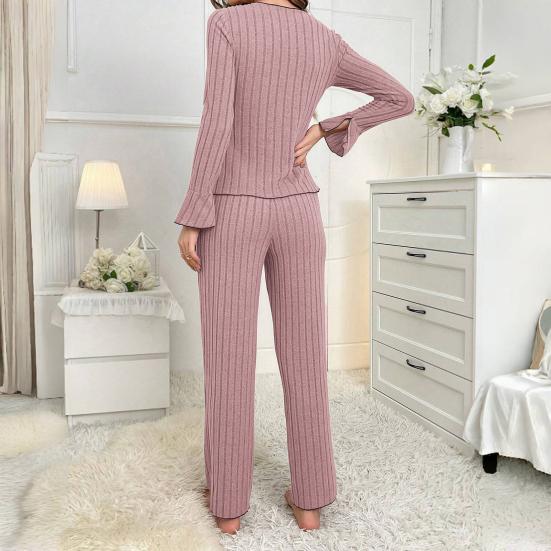 Женский пижамный комплект из 2 предметов: топ с длинным рукавом и бантом и длинные брюки. Комплект для сна, повседневная осенняя домашняя одежда.