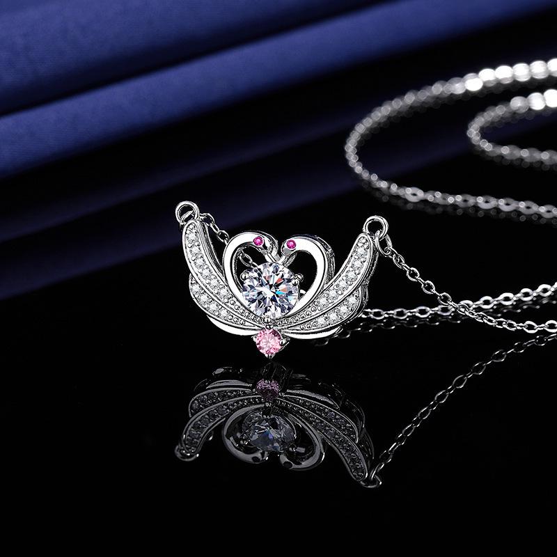 Элегантное ожерелье Сердце-Лебедь: Кулон на ключицу с цирконом 1 карат «Восемь сердец и стрел»