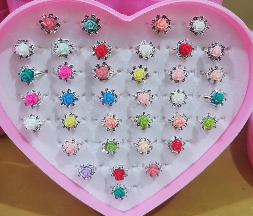 36 шт. Детское кольцо, милые безделушки для принцессы, игрушка для маленькой девочки, мультяшное хрустальное кольцо (с коробкой)