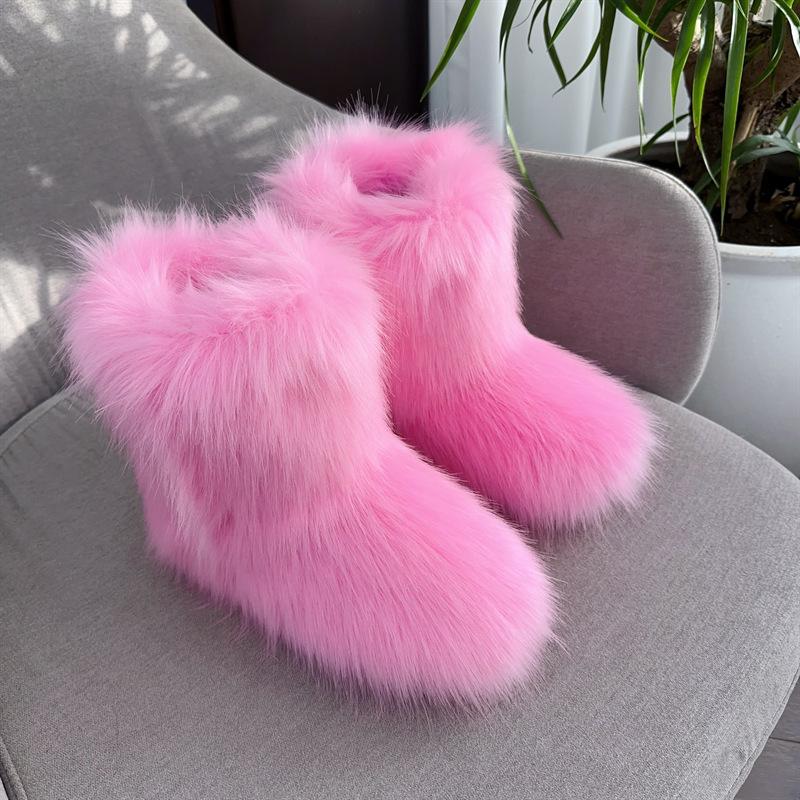 Imitation Raccoon Fur Plush Snow Boots Bag Head Warm Fluffy Fluffy Hot Girl