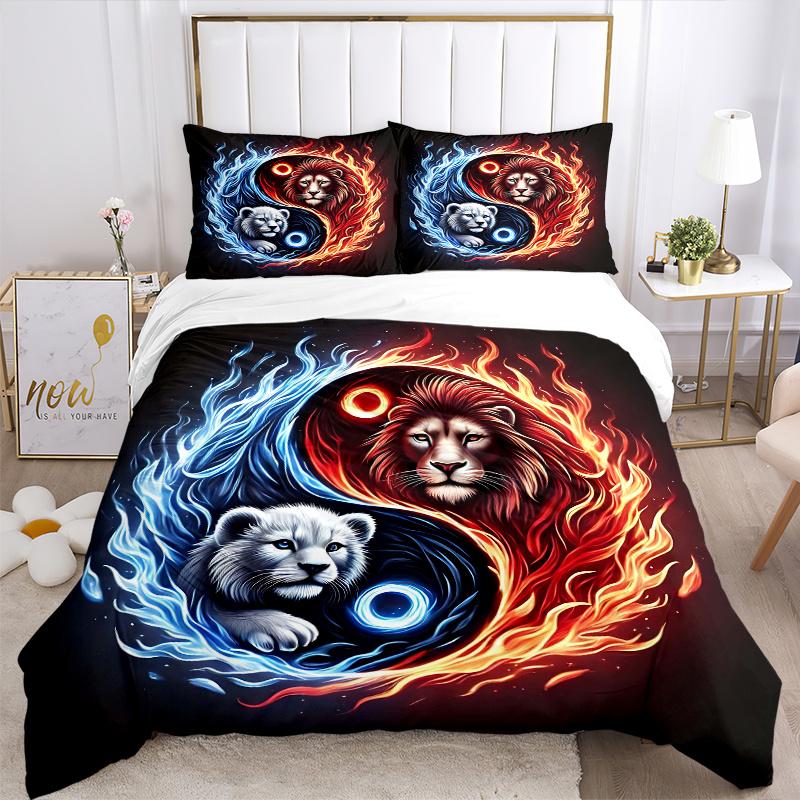 3pcs Yin Yang Lions Pattern Bedding Set, 1* Cover + 2*Pillowcases, Printed Bedding Set, Soft and Comfortable, Suitable for Bedroom and Guest Room