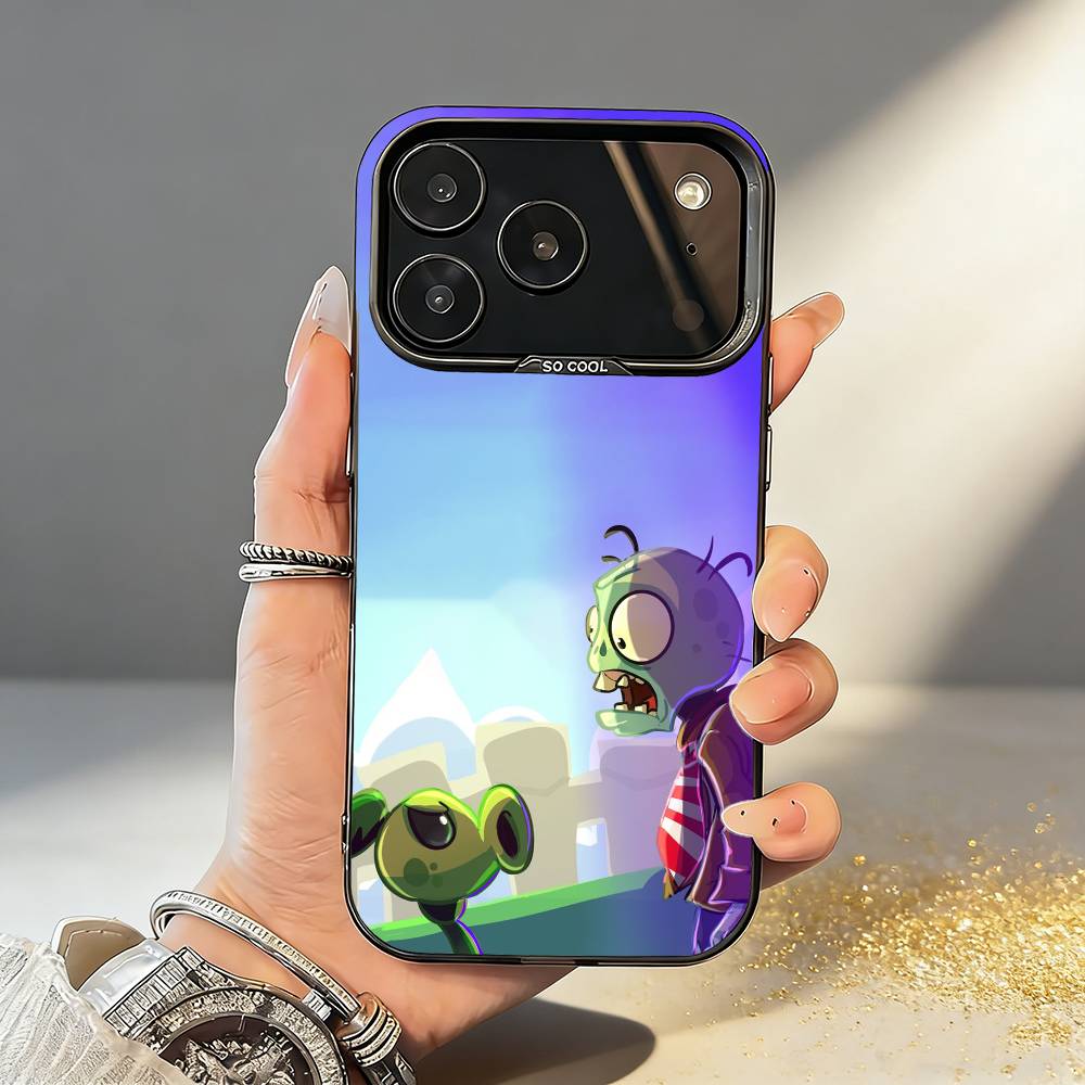 Чехол для телефона P-Plants VS Z-Zombies Для iPhone17,16,15,14,13,12,11,Pro,MAX Серый Матовый Силиконовый Черный Чехол