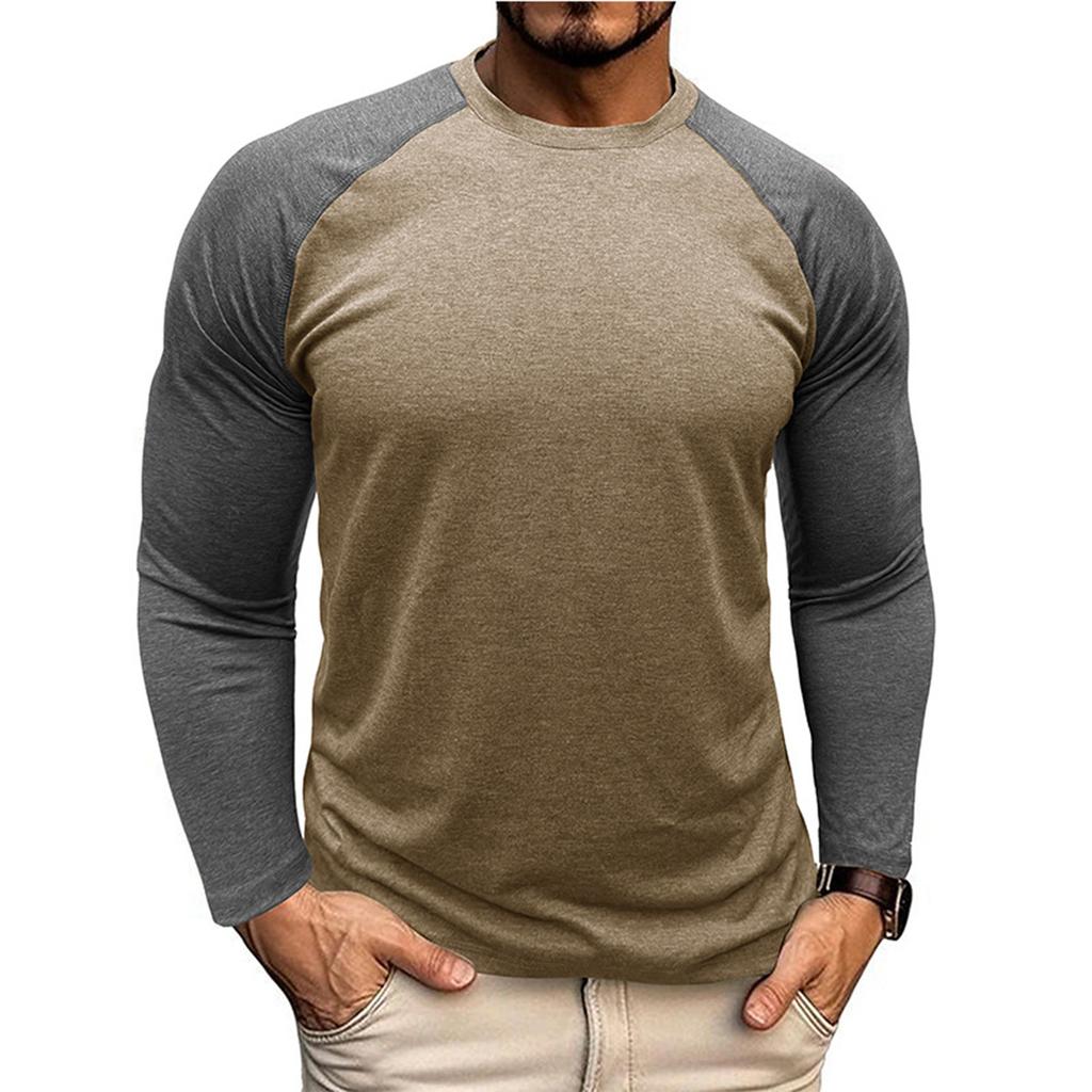 Long Sleeved Round Neck T-Shirt Men'S Casual Raglan Top