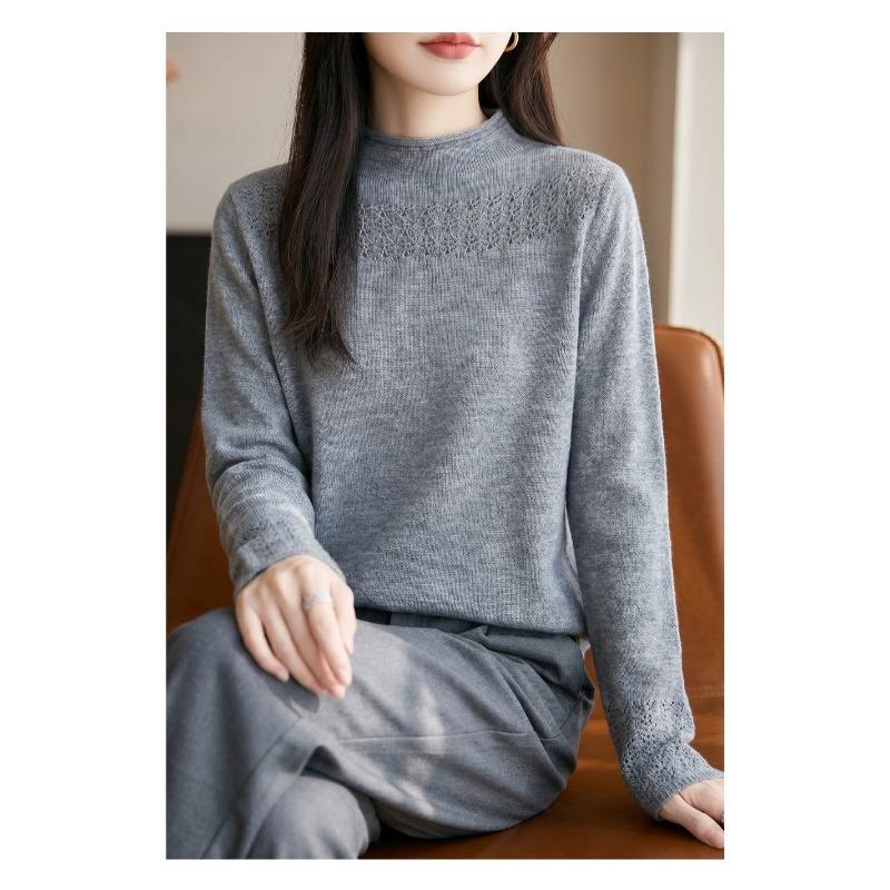 Women S Seamless Half High Neck Loose Long Sleeve Knit Sweater