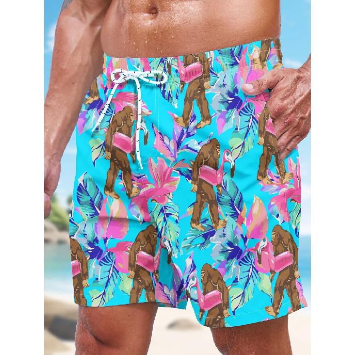 2026 Men's Fun and Quirky Hawaiian Beach Shorts Featuring Gorillas and Flamingos