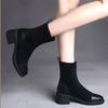 Fashion Round Toe Half High Boots for Women Black Warm 2025 New Trend Fashion Boot Chic and Elegant Gothic Luxury Mid Calf Shoes Woman