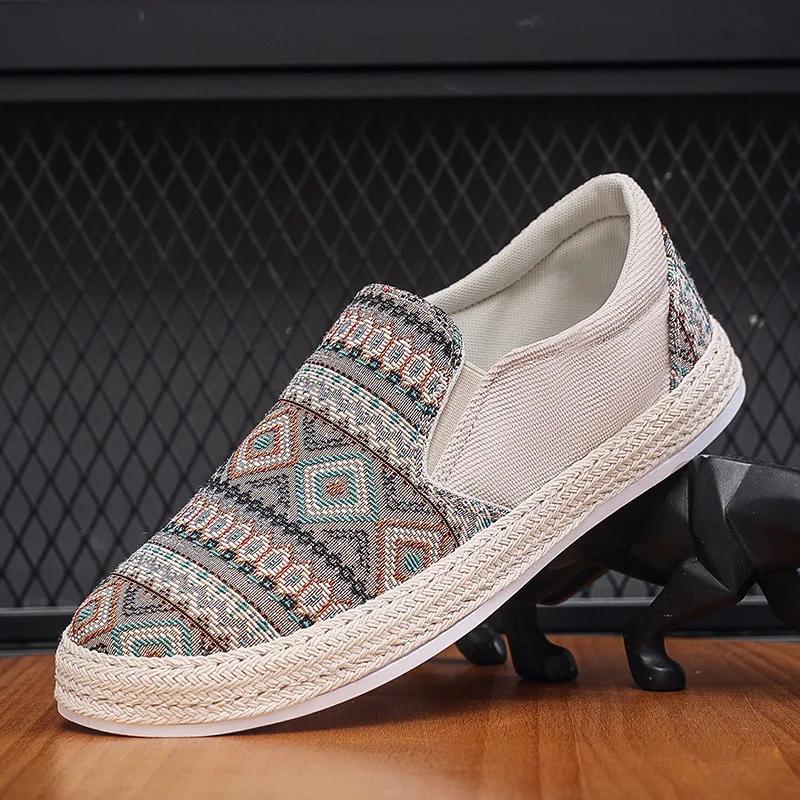 Men Loafers Shoes Summer Shoes Man New Fashion Canvas Footwear Soft Flat Comfy Flock Suede Leather Men Casual Vulcanized Shoe