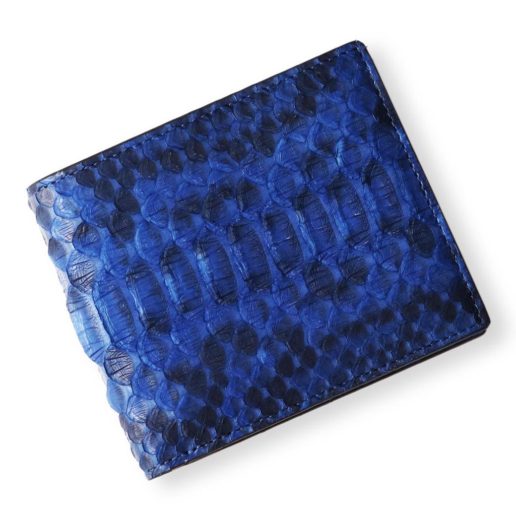 CLW Crocodile Leather Works Diamond Python Bifold Wallet (Bill Compartment) Indigo Dyed Diamond Python Leather, Made In Japan, Blue, Snakeskin