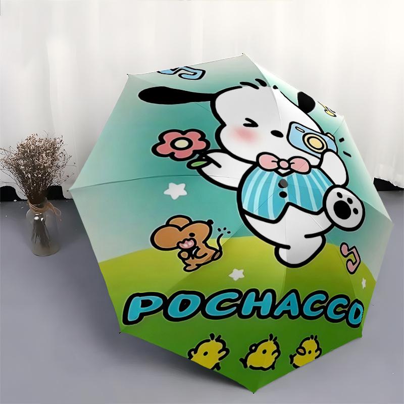 1pc Pochacco Automatic Folding Umbrella - Portable 3-Fold Design with 8-Bone Iron Frame, Perfect for Outdoor Use, Festive Gifts, Travel, Daily Use, Su
