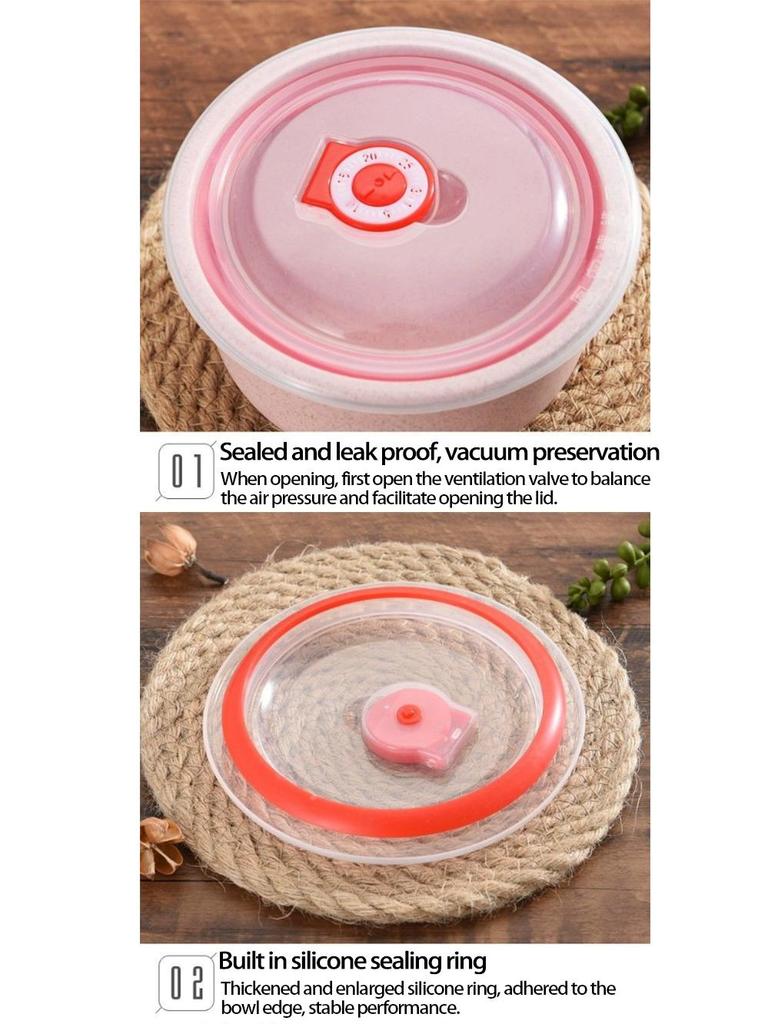 Eco-Friendly Wheat Straw Food Storage Bowl Set with Lids - 3 Pieces, Microwave Safe