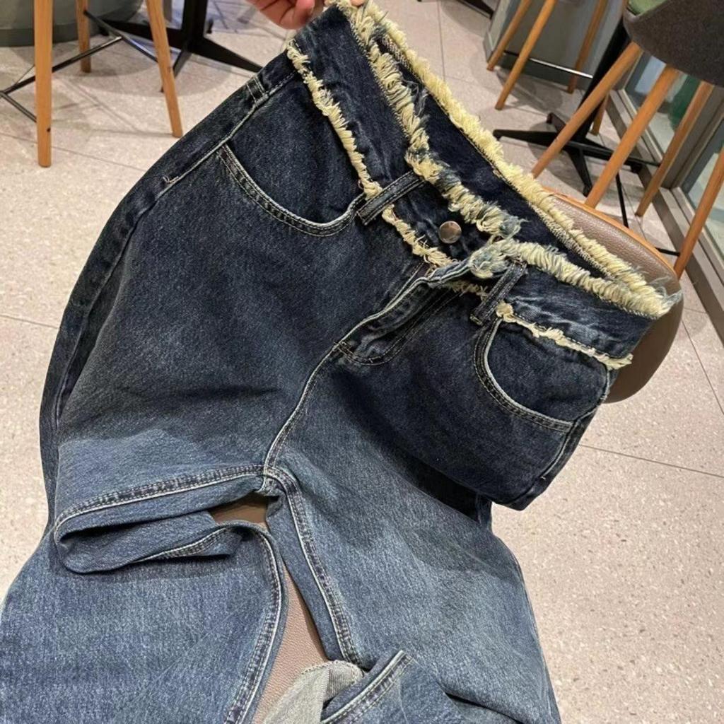 Женские джинсы с высокой талией в стиле ретро с необработанным краем и широкими штанинами - Дизайн весна/лето