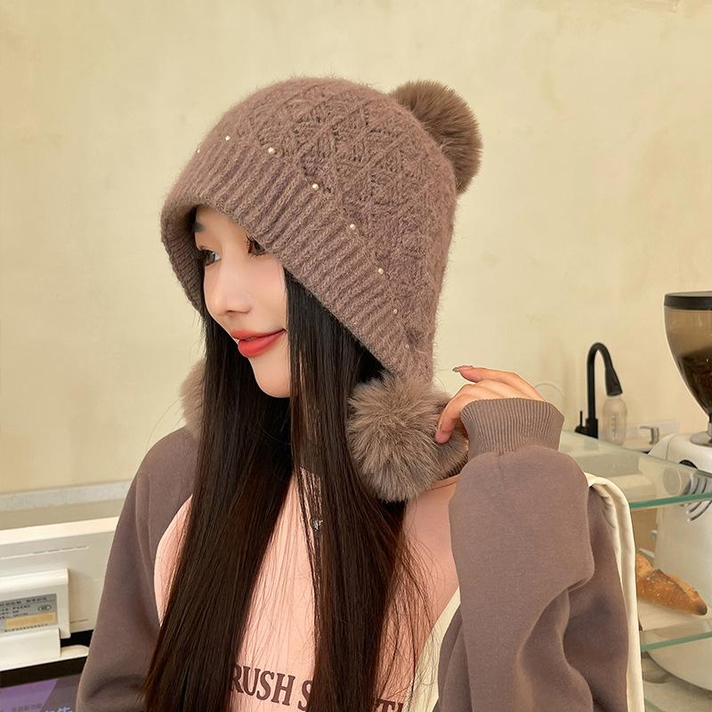 New hat women's autumn and winter warm knitted hat fleece thickened face small cycling windproof winter wool hat