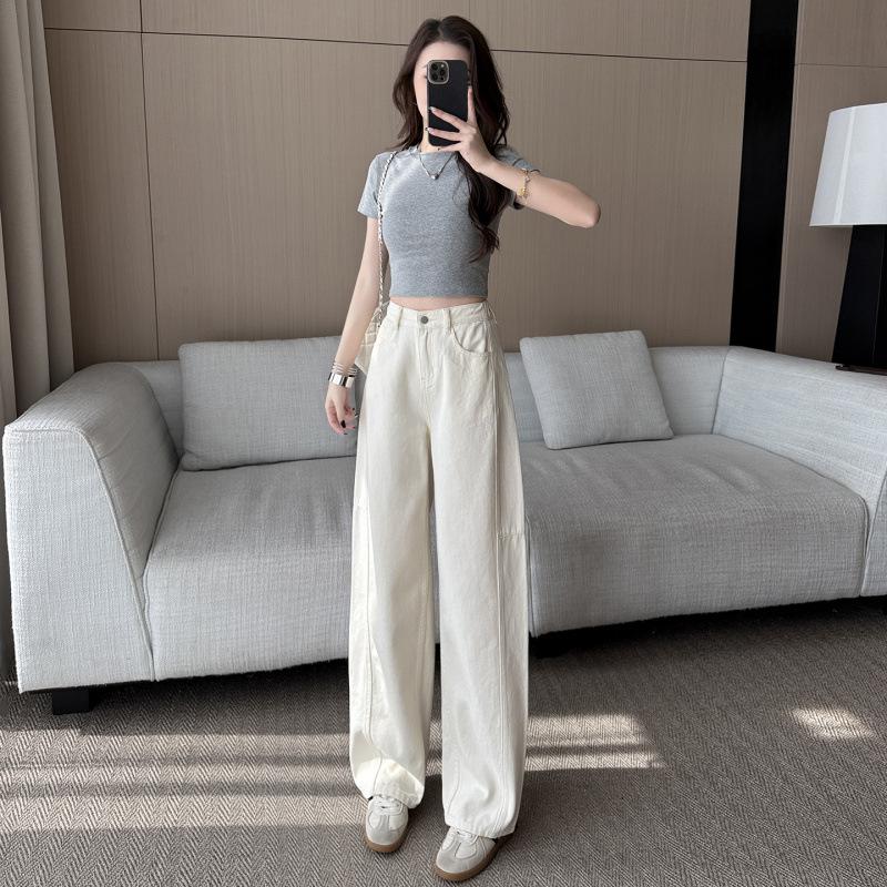 Small elastic waist wide leg banana pants women's spring and summer new high waist loose retro scimitar jeans