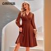 Spring and Autumn Women's Dress Solid Color Trend V-Neck Jacquard Long Sleeve Dresses