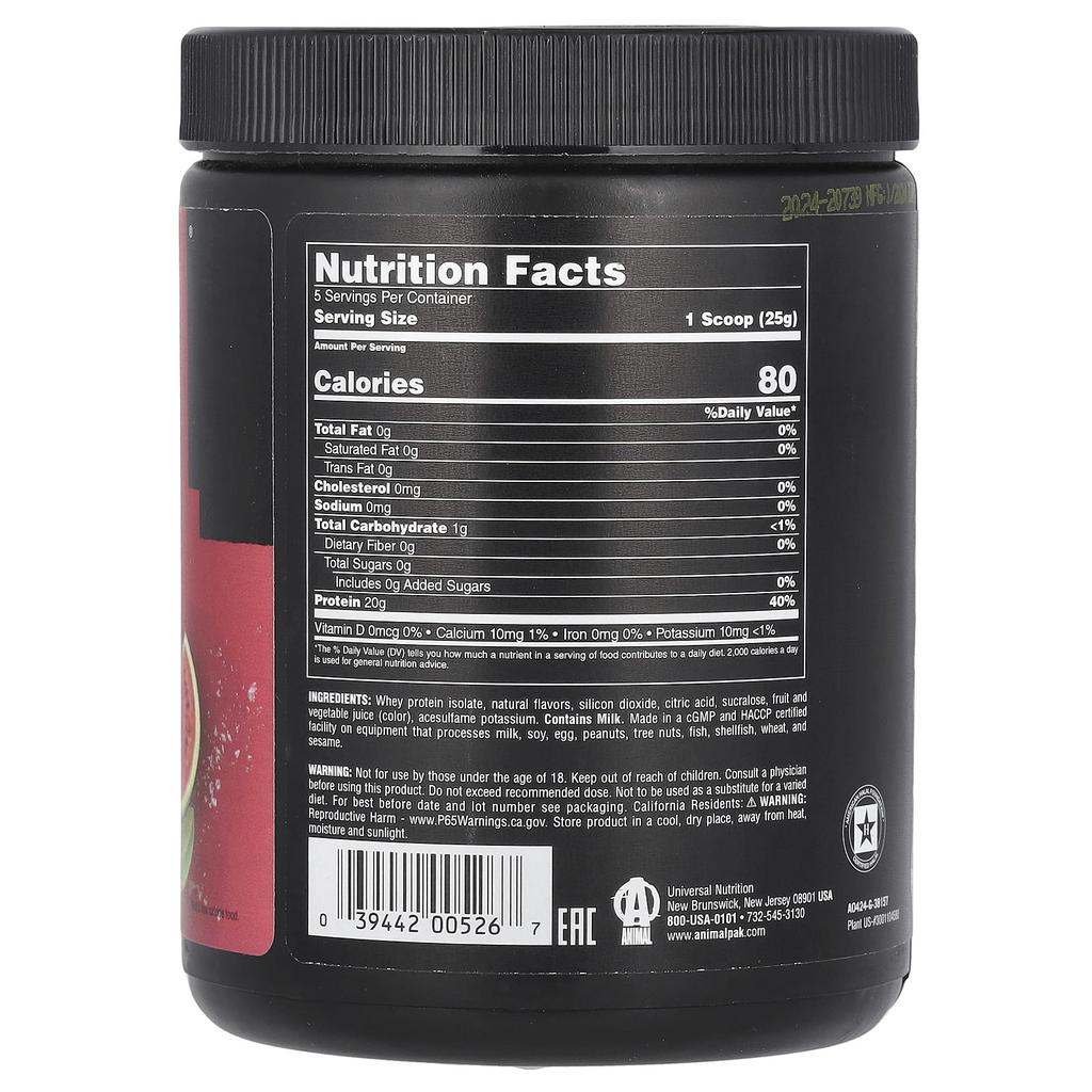 Animal Clear, Whey Isolate, Watermelon Limeade, 125g (0.27lb)