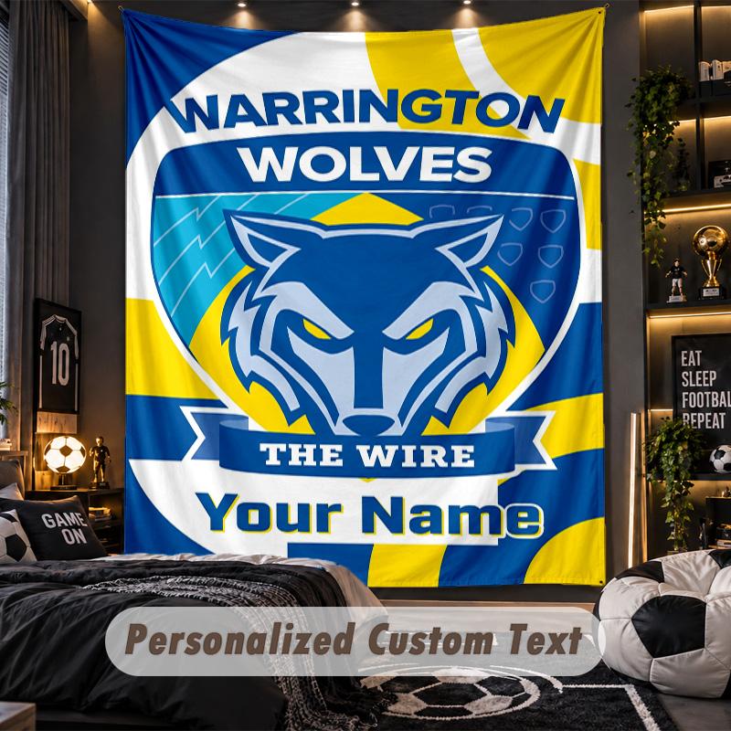 TapestryWarrington Wolves FC Custom Name Text Personalized Wall Hanging Tapestry Home Wall Decor