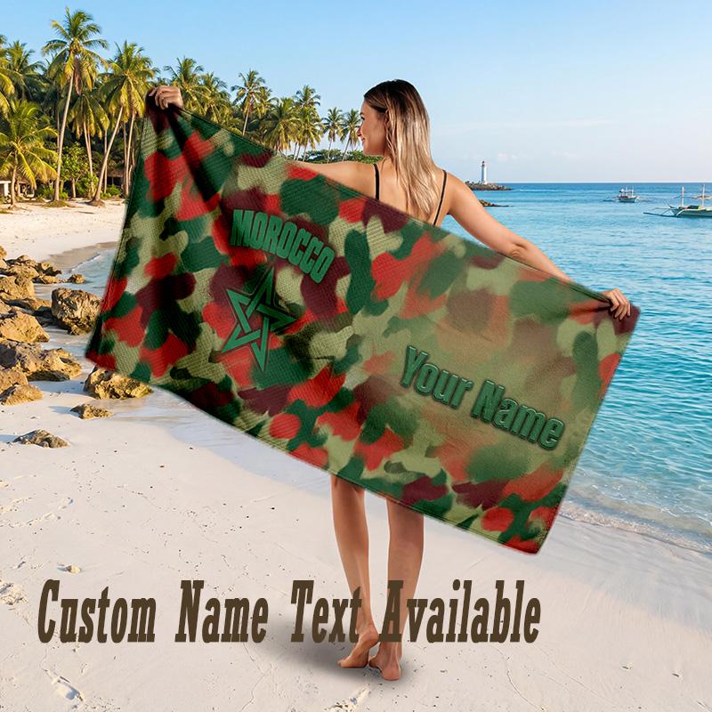 Morocco Football Design Beach Towel Custom Text Large Towel for Beach Vacation