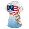 Женский топ с коротким рукавом, принтом ко Дню независимости, V-образным вырезом, карманом, рабочая одежда