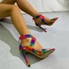 Модные туфли-лодочки на супервысоком каблуке с принтом «Радуга», женские современные сандалии, летние, сексуальные, с острым носком и открытым мыском, роскошные, на молнии сзади, обувь для клубной вечеринки