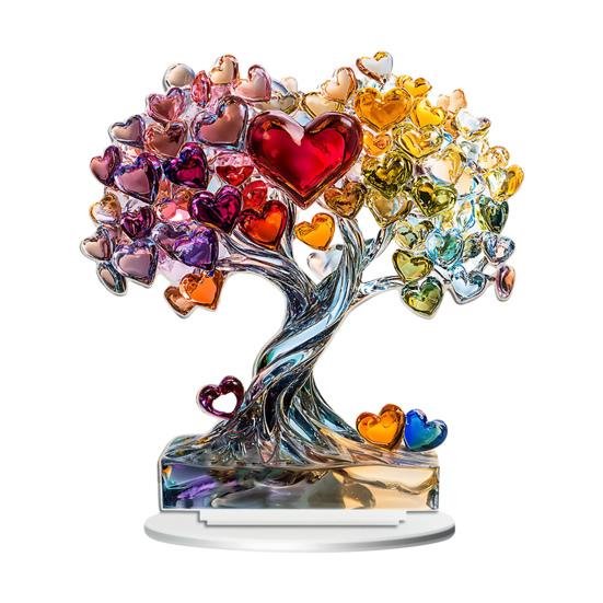 Love Heart Tree Ornament Colorful Acrylic 2D Flat Decoration Valentine's Day Decor Tabletop