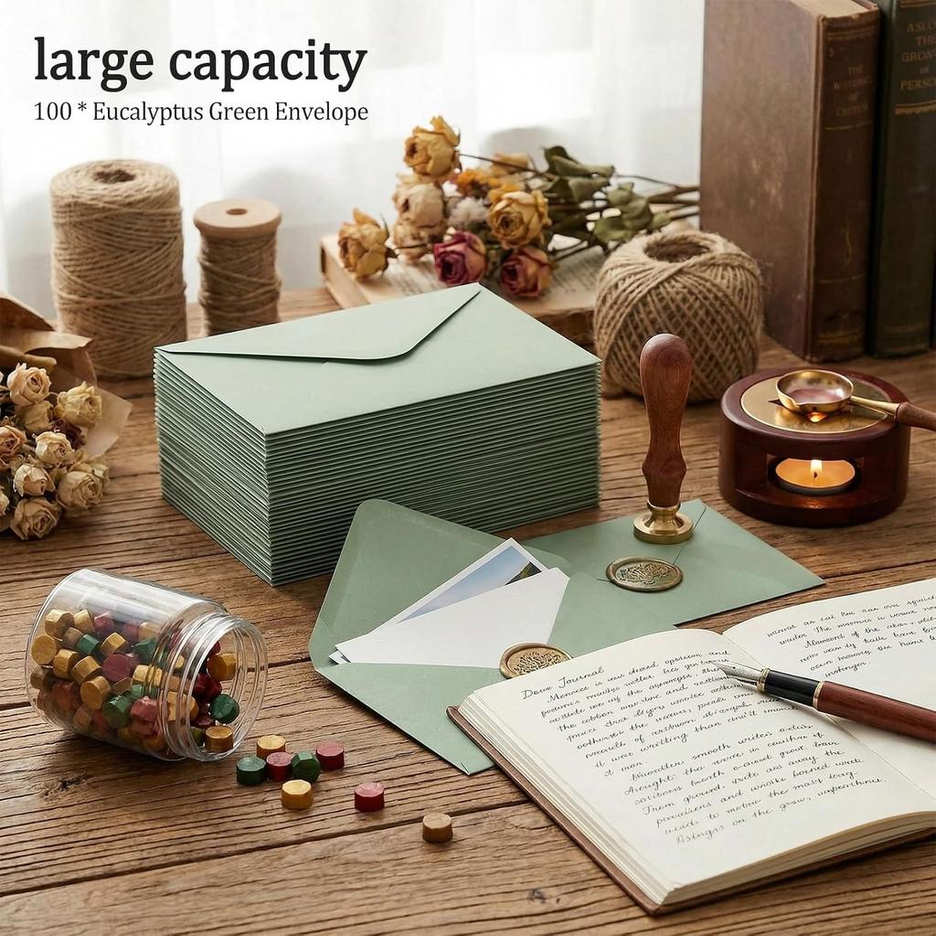 100 Pack Sage Green Envelope 5 x 7 in Self Seal Blank C5 C6 Envelopes for Wedding Invitations Birthdays Greeting Cards Thank You Cards Baby Shower