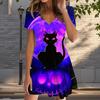 Летняя мода женские V-образный вырез короткий рукав Хэллоуин принтованное платье сексуальные короткие юбки платья
