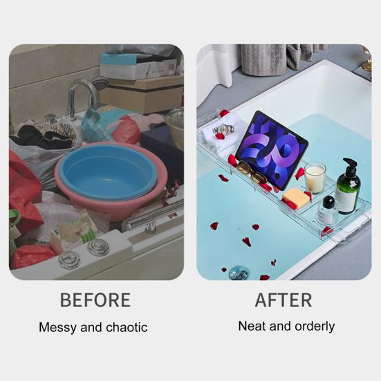 Expandable Bathtub Tray Caddy Strong Load-bearing Non-Slip Foldable Design Transparent Bath Accessories