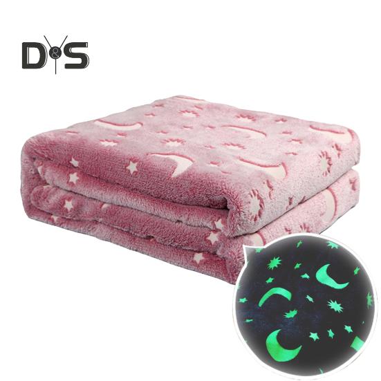 Double Sided Flannel Luminous Blanket Star Moon Dinosaur Graphics Glow-in-the-Dark Blanket Thermal Blanket for Kids Bed Stroller Car or Couch
