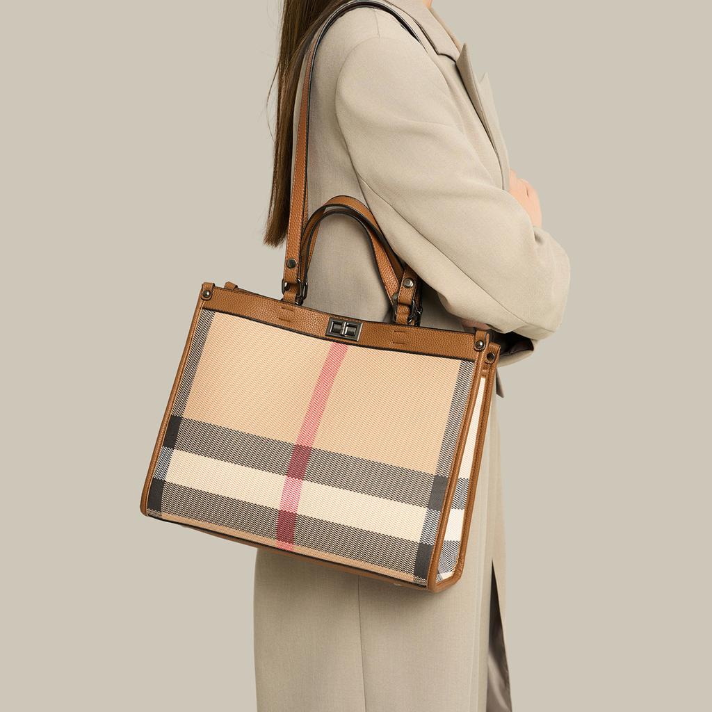 Retro plaid splicing tote bag large capacity commuter women's bag lock single shoulder versatile temperament armpit big bag