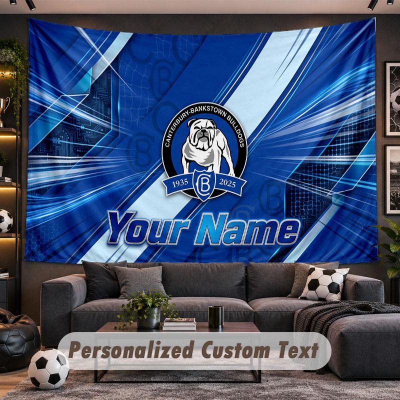 Wall Hanging Tapestry Custom NameCanterbury-Bankstown Bulldogs Pattern Personalized Printed Fabric Wall Decor