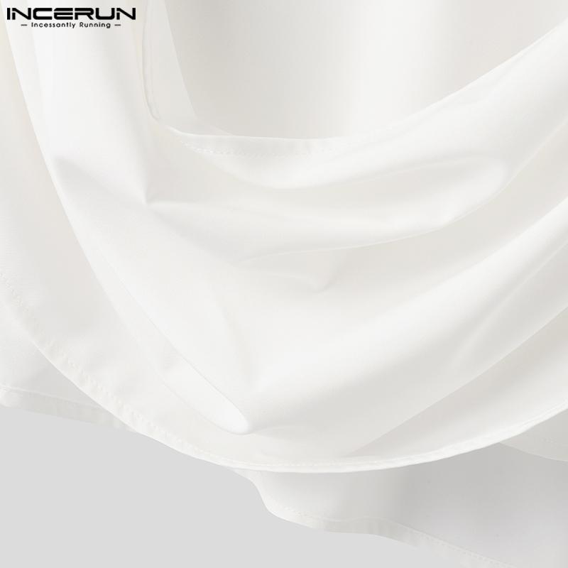 INCERUN Большие размеры Мужские рубашки с глубоким V-образным вырезом, длинными рукавами-фонариками, слегка прозрачными слоями, топы с перекрестными застежками спереди