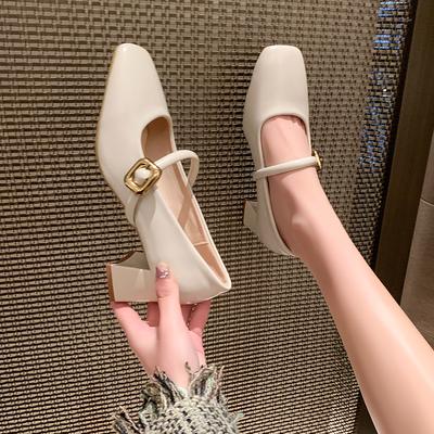 Модная женская обувь на каблуке 2025 Новая модная однотонная обувь на массивном каблуке для женщин Весенняя роскошная обувь для вечеринок и свадеб