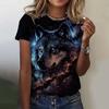 Summer Round Neck 3D Animal Wolf Pattern Print Top Fashionable Casual Short Sleeved Women's T-shirts