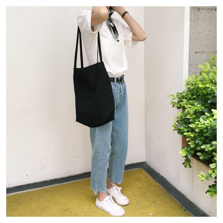Women Cotton Linen Shoulder Bag Simple Washed Canvas Handbag Solid Tote Lady Eco Shopping Bag Female Shopper Cloth Fabric Purse