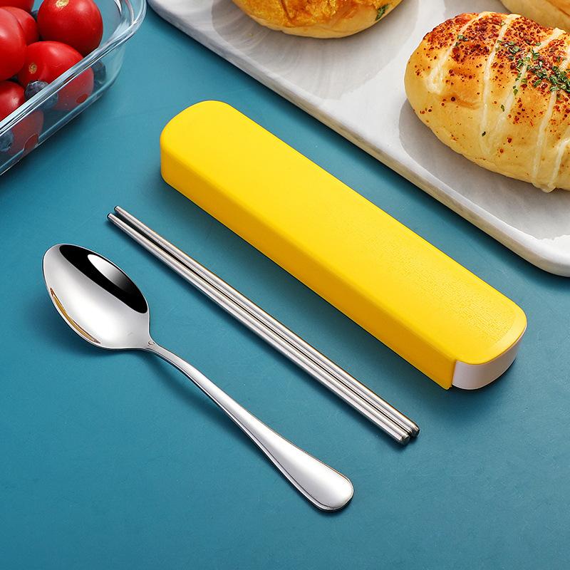 Портативный набор столовых приборов из нержавеющей стали с палочками для еды, ложками, для студентов, офисных работников, для улицы, вилка, ложка, три предмета