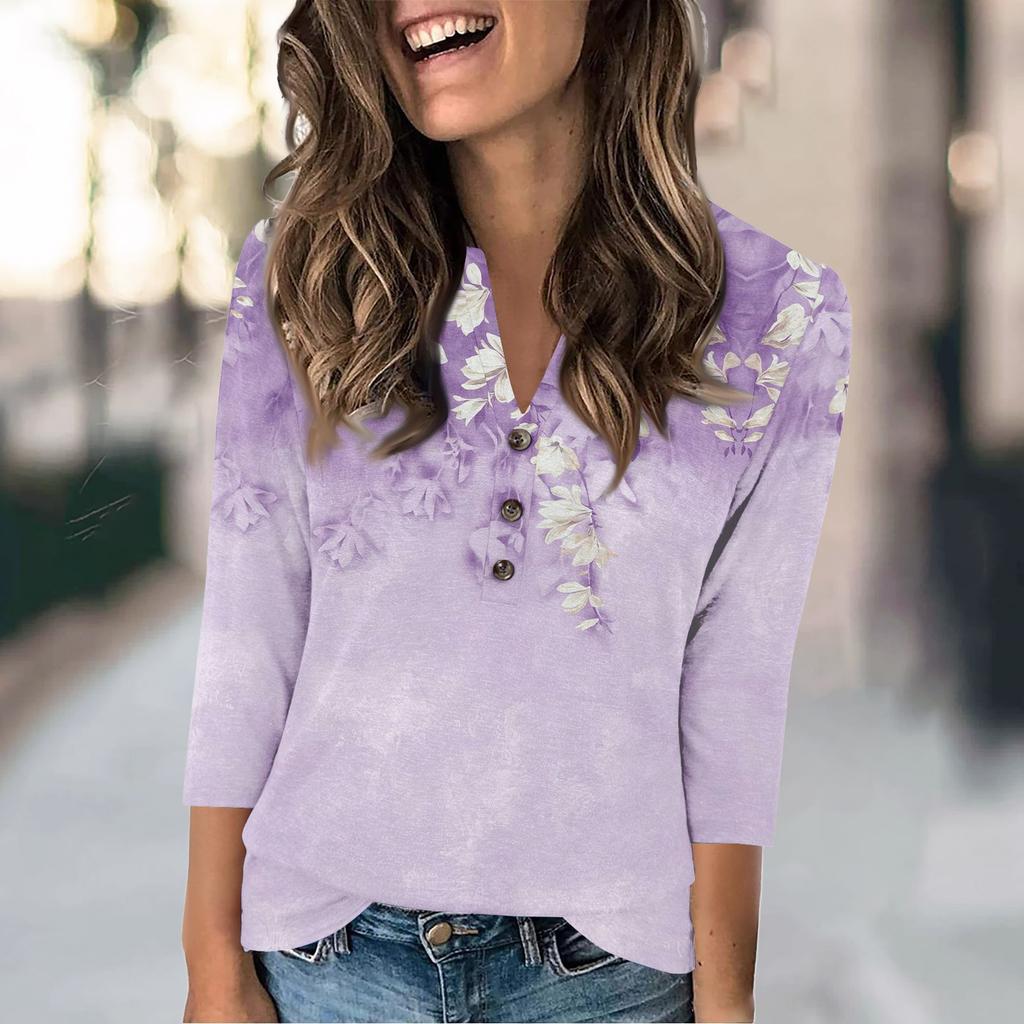 Женская мода повседневный свободный топ с рукавом 3/4 и круглым вырезом