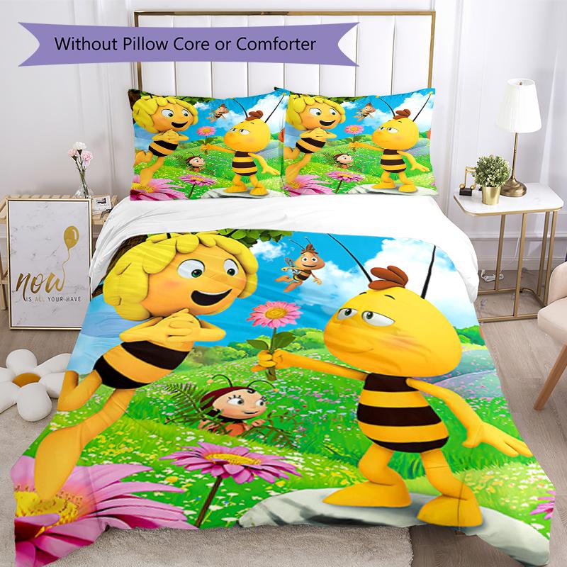 3pcs Maya the Bee Bedding Set Duvet Cover Closure Includes 1 Duvet Cover & 2 Pillowcases, Soft and Comfortable for All Seasons.