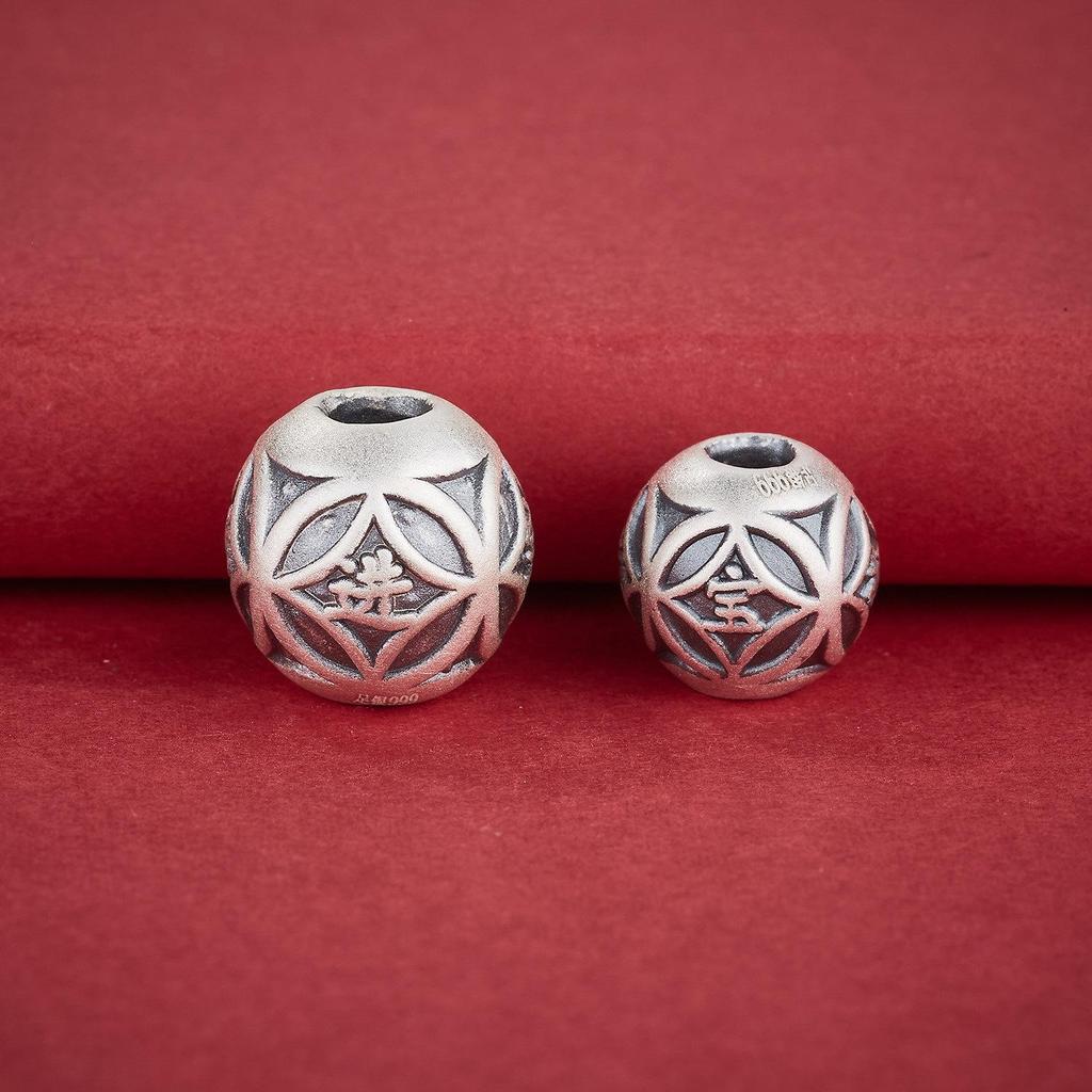 Серебряные бусины-разделители из стерлингового серебра S999 с китайскими иероглифами Ханьцзы и медью, круглые бусины - Привлекающие богатство разделители для браслетов из веревки своими руками