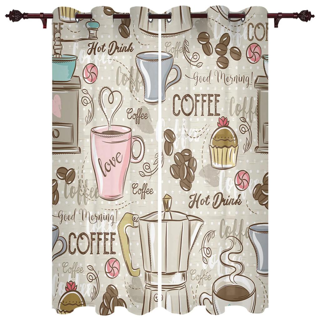 Кофейная чашка, торт, конфеты, современные шторы для зала, гостиной, кухни, спальни для мальчиков и девочек, длинные шторы для окон, декор для дома