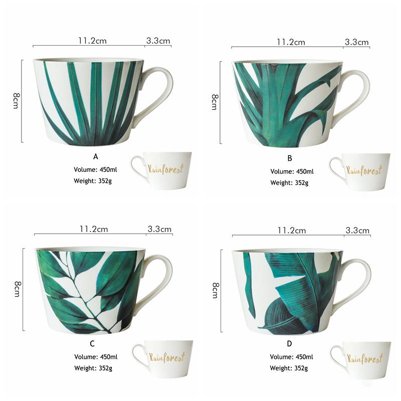 1 шт. Кружка с зеленым листом, керамическая кружка для молока в европейском стиле, чашка для воды, костяной фарфор, кофейная кружка, чайная чашка, посуда для напитков