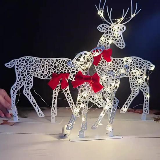 Рождественское светящееся украшение в виде оленя, светодиодная подсветка, 2D железная семья оленей для двора, патио, лужайки, сада, домашнего декора для рабочего стола