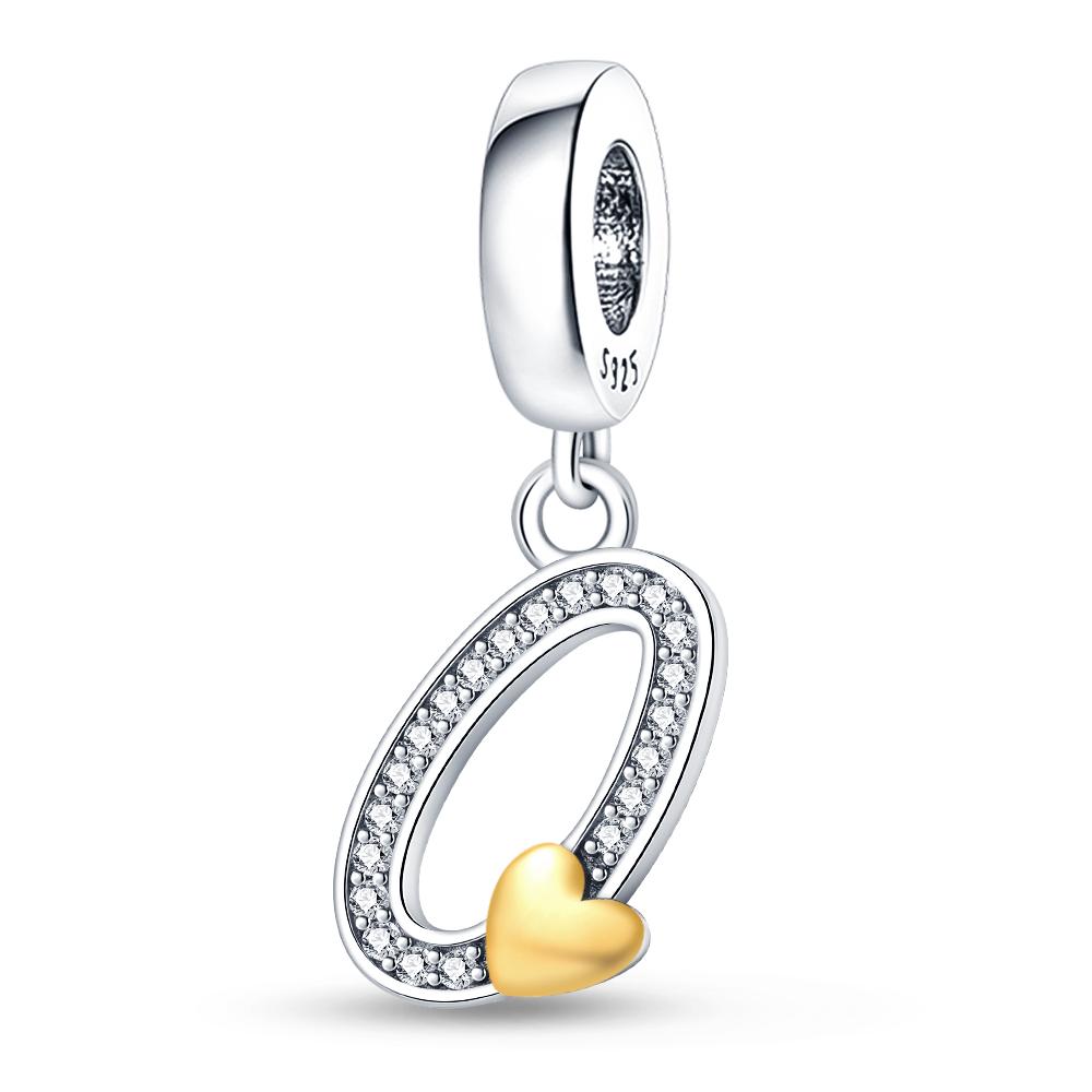 Fit 3mm 925 Bracelets 925 Silver Color 26 Gold Heart Zircon Letter Charms Beads DIY Creative Birthday Jewelry Gifts