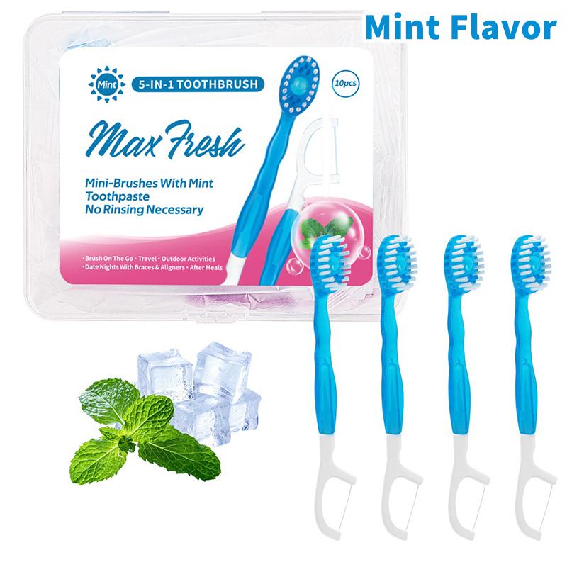 10 шт./коробка Портативная зубная щетка 5-в-1 Зубная нить Зубочистка Для чистки полости рта Одноразовая зубная щетка Для взрослых в деловых поездках