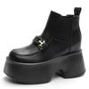 Fashion 11CM Genuine Leather Winter Plush  Platform Wedge Fashion Autumn Booties Women Boots Spring ELastic Babd Height Increasing Shoes