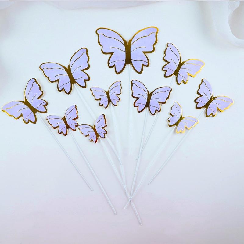 10pcs Butterfly Cake Insert Pink Paper Butterfly Card Festival Plugin Baking Decoration Flag Inserts Birthday Wedding Decoration